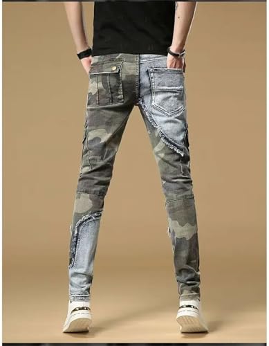 Men Retro Slim Pencil Pants Distressed Patchwork Wrinkle Jeans2