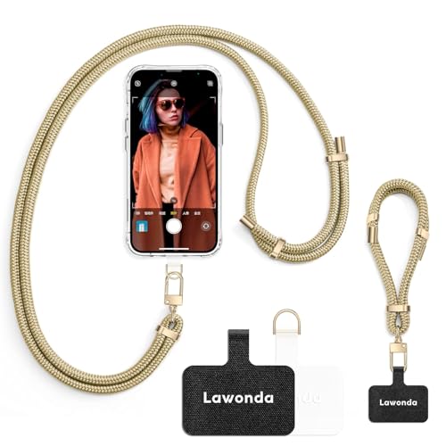 Image of 2 Pads Phone Lanyard Adjustable Crossbody Cell Phone Neck Strap Universal Mobile Phone Wrist Lanyard + 2pcs Patch Tether Tab for Travel Essentials Beige