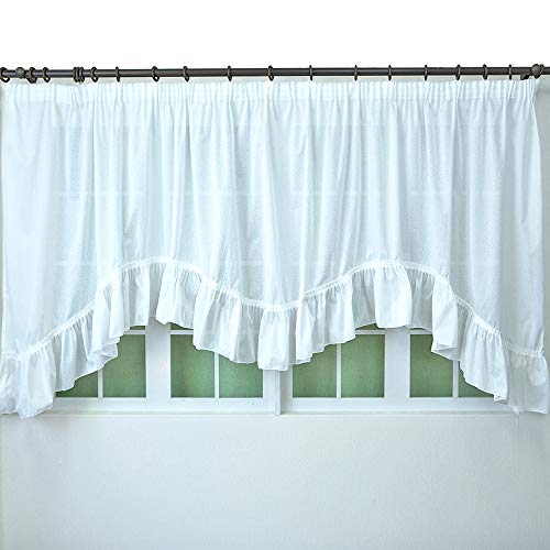 出窓レースカーテン【スカラップ：幅300×丈88cm】 1枚入 窓幅に合わせて自由調整可能 ミラーレース UVカット 洗濯機OK 日本製 おしゃれ かわいい デザインカーテン スタイルカーテン - ノーブランド品 - 商品画像