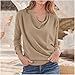 Women's Cowl Neck Ruched Tops Draped Front Long Sleeve Tee T Shirt Teacher Outfits Solid Color Work Trendy Tops Khaki XXL