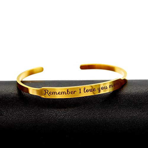 Image of Uloveido Charm Comfort Fit Stainless Steel Bangle Remember I Love You Mom Initial Cuff Bracelet Mother Day Mother's Gifts Y458