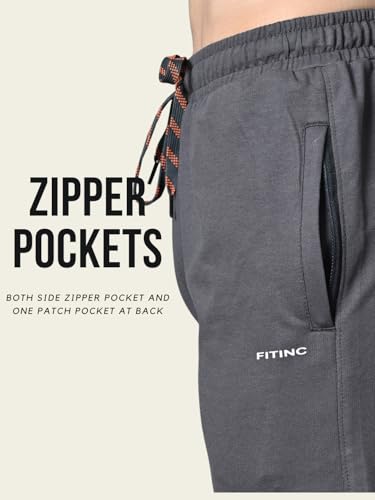 Image of FITINC Regular Fit Cotton Lower Trackpant for Men with Zipper Pockets