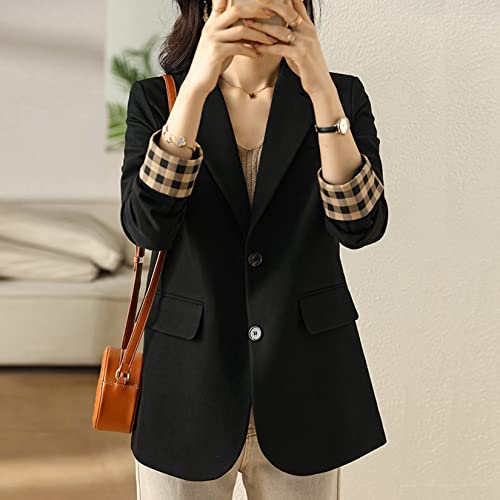 Ternos De Blazer Feminino Feminino, Botões Xadrez De Colorblock Casual, Blazers, Casaco Para A