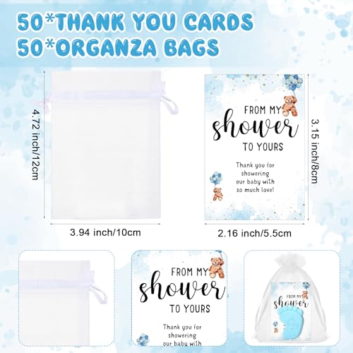 Image of 50 Sets Baby Shower Soap Favors for Guests - Mini Handmade Footprint Scented Soap with Thank You Cards and Organza Bag, Party Gifts for Gender Reveal Baptism(Bear,Blue)