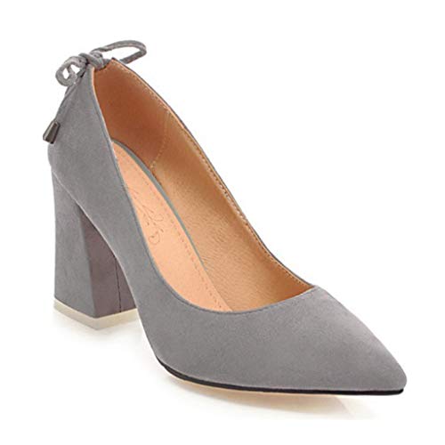 MIOKE Women's Fashion Pointed Toe Chunky High Block Heel Pumps Suede Comfort Slip-On Work Office Dress Shoes