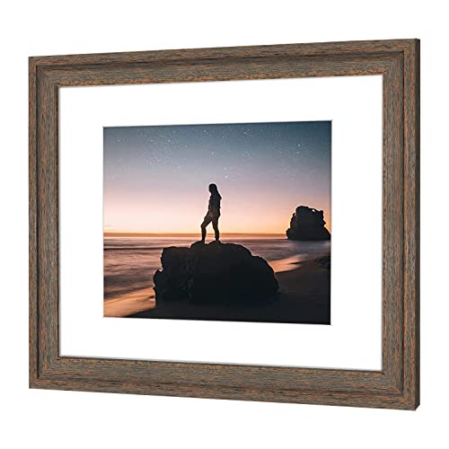 Golden State Art, 16X20 Picture Frame - Displays 11X14 Photo With Mat Or 16X20 Without Mat, Wide Moulding Solid Wood Frame For Wall Display, Distressed Brown #TOP1