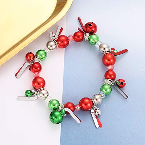 Heidkrueger 3Pcs Christmas Jingle Bell Bracelets Xmas Multi Color Stretch Beaded Charm Bracelet Gift Jewelry Christmas Stocking Stuffers Holiday Party Favors For Women Girls Kids #TOP6