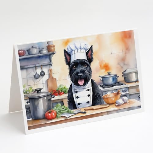 Caroline's Treasures Scottish Terrier The Chef Greeting Cards Pack of 8 Blank Cards with Envelopes Whimsical A7 Size 5x7 Blank Note Cards