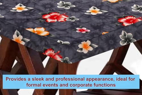 Image of The Furnishing Tree Elastic Rectangular Dining Table Cover WxL 36x48 in Inches Polyester Floral Pattern Grey