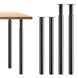 CROWNSHOP 4PCS Table Legs, Adjustable Metal Breakfast Bar Leg, 71-110 cm Height, 60 mm Diameter, Folding Design for Kitchen Worktop, Dining Table (Black, 4PCS)