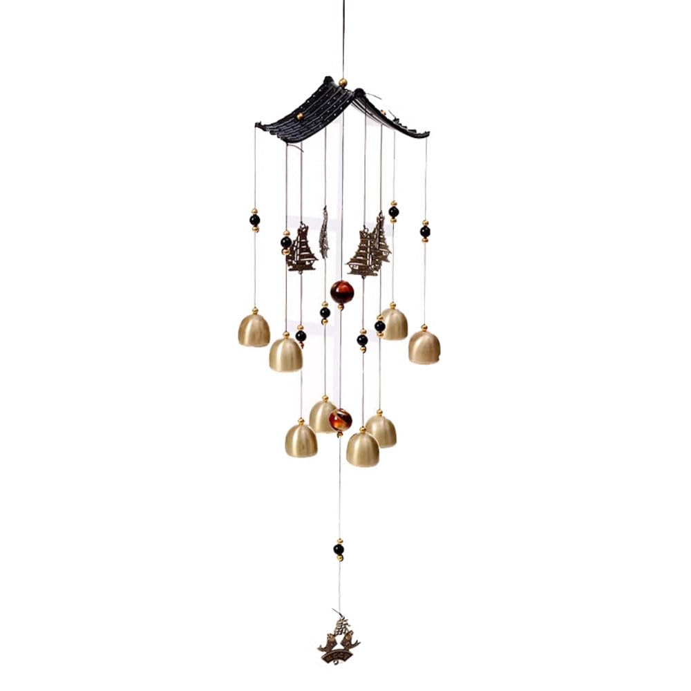 YUEKOPOU Metal Copper Bell Balcony Decoration Wind Chimes, Yellow, 13x62 cm