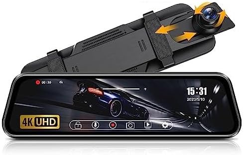 Jansite 4K Spiegel Dashcam mit Rückfahrkamera, 5.8GHz WiFi | 10" IPS Touchscreen, WDR Nachtsicht für Nachtfahrten, 4K+1080P Dual-Aufnahme, Einstellbare Rückfahrlinien