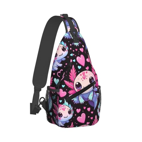 Neon Heart Axolotls Sling Backpack Unisex Crossbody Chest Bag Shoulder Chest Bag For Women Men Hiking Travel2