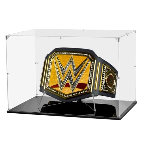 Championship Belt Display Case 24x16x16 Large Acrylic Box with Ultra-Thick Clear Panel Includes Belt Stand for Wrestling or Boxing Titles Fits Most Championship Belts