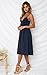 ECOWISH Women 2024 Summer Dresses Tie Front V-Neck Spaghetti Strap Button Down A-Line Backless Swing Midi Dress 572 Navy Blue L