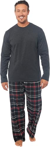 MICHAEL PAUL - MICHAEL PAUL Mens Soft Jersey Pyjamas PJ Sets Nightwear Sleepwear Loungewear Modern Set & Check Bottoms Pyjama for Men Gifts for Him (UK, Alpha, L, Regular, Regular, Charcoal/black check) - -23%