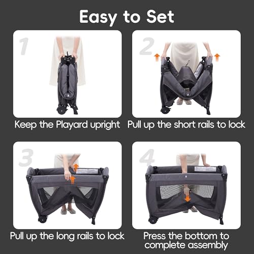 Pamo Babe Portable Playpen Foldable Playard for Baby and Toddler Mattress Changing Table for Newborn Portable Playard