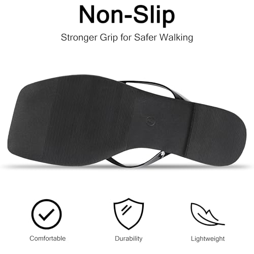 Image of Flip Flops for Women Comfortable Square Toe Casual Beach Sandals Summer Outdoor and Everyday Wear