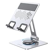 JETech Soporte Tablet, Soporte Escritorio Giratorio Ajustable con Base Giratoria de 360 Grados, Cuna Plegable para iPad/iPad Air/Pro/Mini, Galaxy Tab A11/A9/S11/S10 FE, Tab/Phones(4-13"), Plata