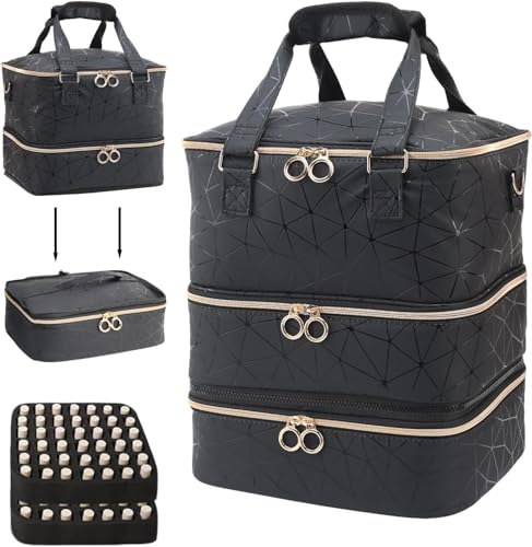 Ruiqas Organisateur de Vernis à Ongles pour 84 Bouteilles de Vernis à Ongles et 1 Lampe,3 Niveaux Imperméable Sac Organisateur pour Vernis, Lampe à Ongles...