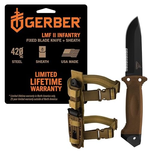 Gerber Survival-Messer mit Teilwellenschliff und Bein-Holster, LMF II Infantry, Klingenlänge: 12,3 cm, 420HC Stahl, 22-01463, Braun