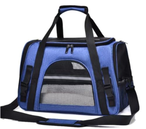 Eiuuioj 猫ハンドバッグ 犬用 中型/大型猫、小型犬、ウサギ用ペットハンドバ ッグ 五面通気性猫ハン ドバッグ 折りたたみ 小/中型猫/犬用ハンド バッグ クッション付き 片肩用猫バックパック 車/運転/キャンプ/旅行に最適 (ダークブルー)