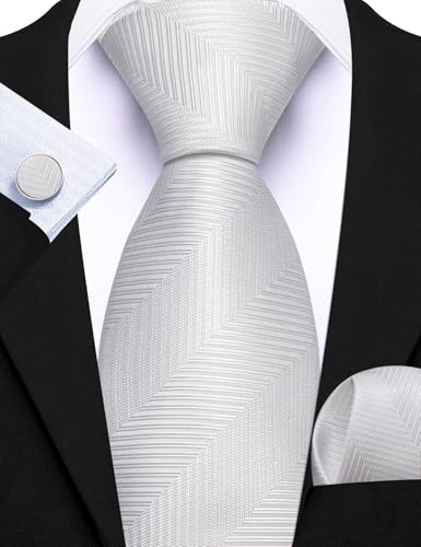Image of Barry.Wang Stripe Men Ties Set Classic WOVEN Necktie with Handkerchief Cufflinks Formal