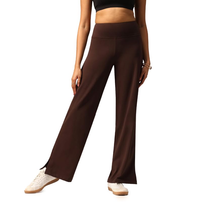 Image of BlissClub AM:PM Cotton Wide Leg Pants - Lite, Cotton Pants, Wide Waistband, Slit at Hem, Side Pockets, Tall (for Women Above 5'5 ft)