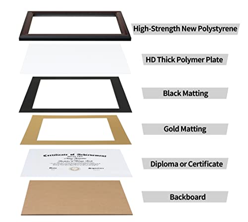 Doai Art 8.5 X 11 Diploma Frame Classic Mahogany Display 8.5X11-Inch With Black Over Gold Mat Or 11X14 Document &Certificate Without Mat,Wide Molding, Gold Beads Hanging Hardware Included, Tabletop #TOP3
