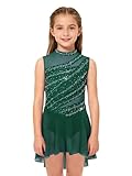 LiiYii - Vestido de ballet lírico contemporáneo, traje de patinaje artístico sin mangas, cuerpo danza clásico traje bailarina danza Samba Rumba Salsa traje, verde oscuro, 9-10 Años
