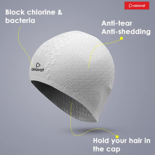 Image of Airavat Swim Bubble Cap, Silicone Swim Cap, Comfortable Bathing Cap Ideal for Curly Short Medium Long Hair, Swimming Cap for Women and Men (Grey)