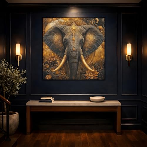 Tableau éléphant or luxe pour salon | Toile carrée chic haute qualité - 4