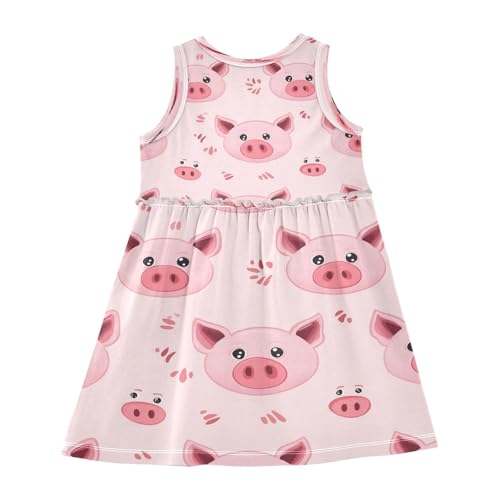 Plaaee Girls Sleeveless Dress Pink Cartoon Pigs Sundress for Casual Home Party Beach 2T2