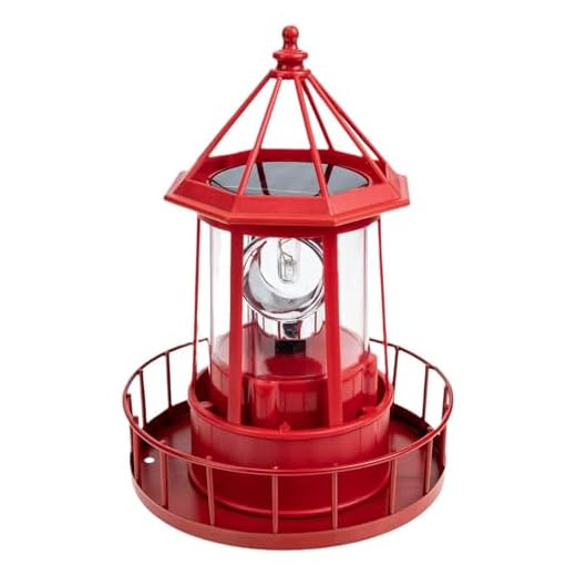 Enajucy Solar Lighthouse Rotating Light - 360 Degree Light Houses Lamp for Yard, IP65 Waterproof Durable Lighthouse Lamps Towers Statue Lights for Outdoor Garden Pathway Patio (Red)
