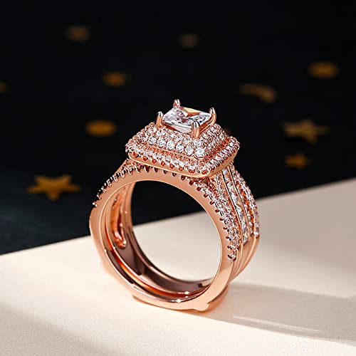 Image of Jeulia 3 PC Enhancer Ring Set for Women 925 Sterling Silver Princess Cut Diamond Engagement Rings Cubic Zirconia Halo Solitaire Wedding Rings Anniversary Promise Rings for Her with Jewelry Box