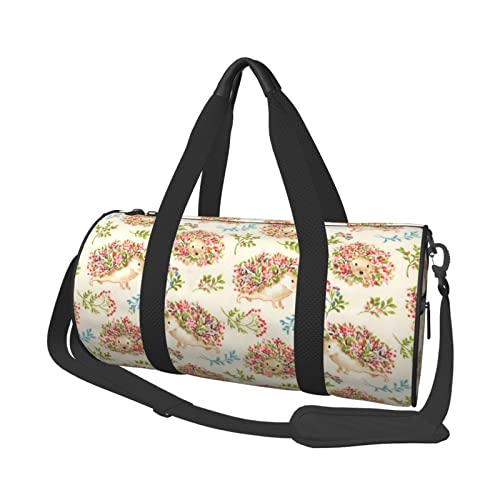 Sac de voyage imprimé hérisson floral noir pour le sport et camping