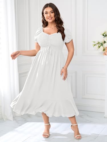 SCOMCHIC Womens Plus Size Summer Maxi Dress Ruched Front Square Neck Smocked Flowy A Line Formal Wedding Guest Dresses3
