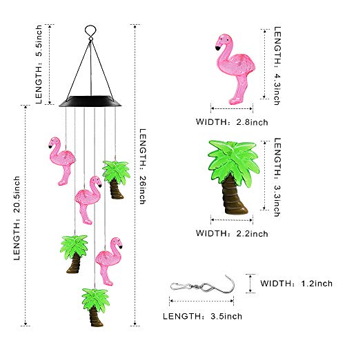Changing Color Solar Powered Plastics Flamingo Tree Wind Chime Wind Moblie Led Light, Spiral Spinner Windchime Portable Outdoor Chime For Patio, Deck, Yard, Garden, Home, #TOP1