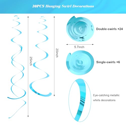Image of Party Swirl Decorations Hot Pink Shinny Foil Hanging Swirl Decorations Plastic Streamer for Ceiling Plastic Streamer for Party Decorations Metallic Hanging Swirl Pack of 30 (Lake Blue)