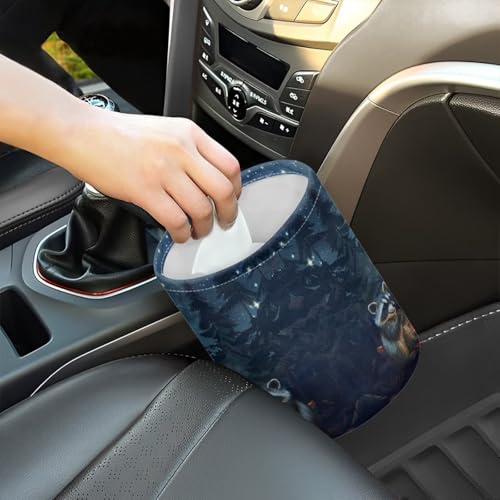 Image of Camping Raccoon Galaxy Hanging Portable Car Printed Car Accessories Interior Universal Collapsible Back Seat, Front Console, Floor, or Hanging Headrest Waste Basket