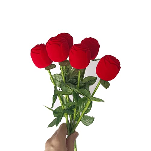 Liyoung 6 Sets Rose Flower Blossom Ring Box Jewelry Packaging Display Simulation Wedding Anniversary For Girlfriend Wife Romantic Marriage Proposal Jewelry Box (Red) #TOP4