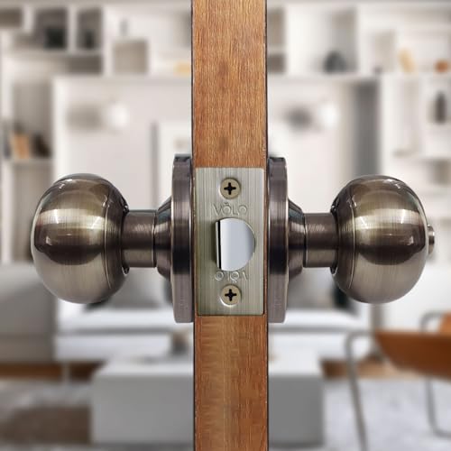 Image of VOLO Antique Finish Tubular Entry Door Knob with Lock - Durable Handle for Bathrooms, Bedrooms, and Home (Waterproof) (Without Keys)