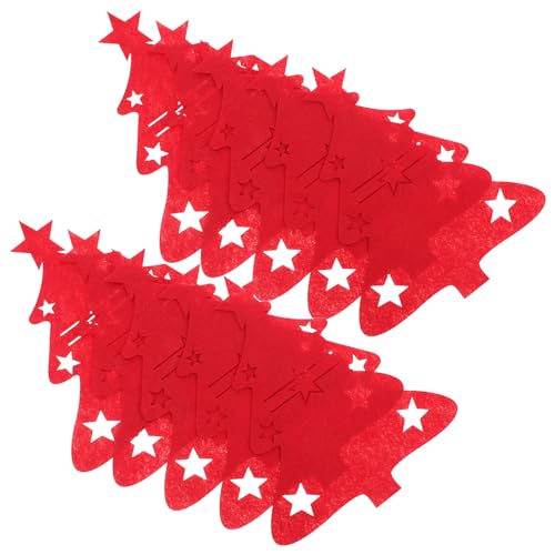 BESPORTBLE Porta Cubiertos Navideños 48 Piezas Bolsa de Fieltro Rojo Diseño Árbol de Navidad para Tenedores y Cucharas Decoración Mesa Navidad para Cenas y Fiestas Familiares