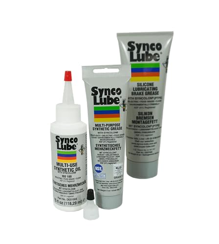 Super Synco Lube 21030 mit Aufsatz + 51004 + 97008 Set Synthetisches Mehrzweck- & Bremsenfett und Öl mit Syncolon (PTFE)
