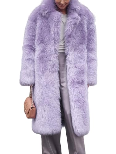 CHARTOU Women's Fluffy Faux Fur Overcoat Winter Warm Thicken Open Front Long Maxi Outwear