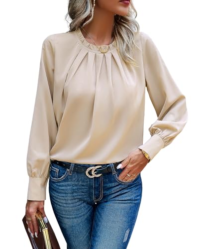 Atxnn Damen Bluse Chiffon Elegant Oberteile Langarm Tunika Falten Stehkragen Tops Casual Blusenshirt Locker Arbeit Shirts Hemd Streetwear Atxnn Damen Bluse Chiffon Elegant Oberteile Langarm Tunika Falten Stehkragen Tops Casual Blusenshirt Locker Arbeit Shirts Hemd Streetwear