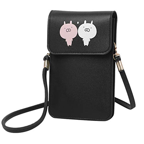 Preisvergleich Produktbild Mini-Handytasche, mit rückseitiger klarer Touchscreen PU Ledertasche, Berührbare transparente Handytasche, Frauen Brieftasche Cross Body Tasche Leder Geldbörse Handy Mini-Tasche (Schwarz)