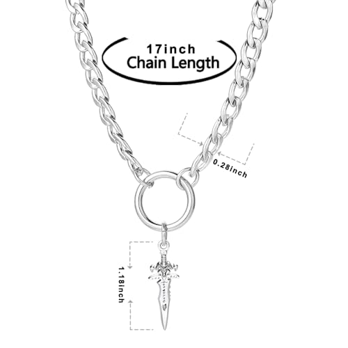 Cuba O Ring Choker Necklace Punk Stainless Steel Cuban Chain Necklace Sword Pendent Alt Jewelry Accessories for Women and Men2