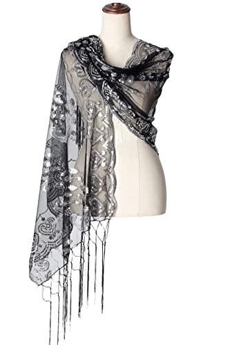 Image of BABEYOND 1920s Sequined Shawl Wraps for Women Fringed Evening Cape Wedding Bridal Shawl Scarf for Evening Dresses Party