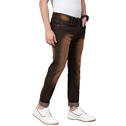 Image of Urbano Fashion Men's Chocolate Brown Slim Fit Washed Jeans Stretchable (aveps700spr-chocbrn-38)